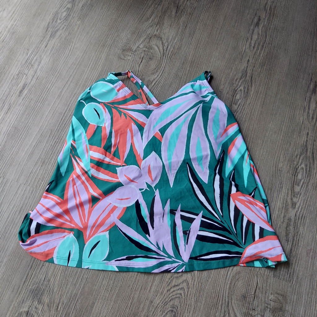 Anne Cole Xs Zesty Tropical Upf Swim Tankini Top Purple Teal Pastel Floral